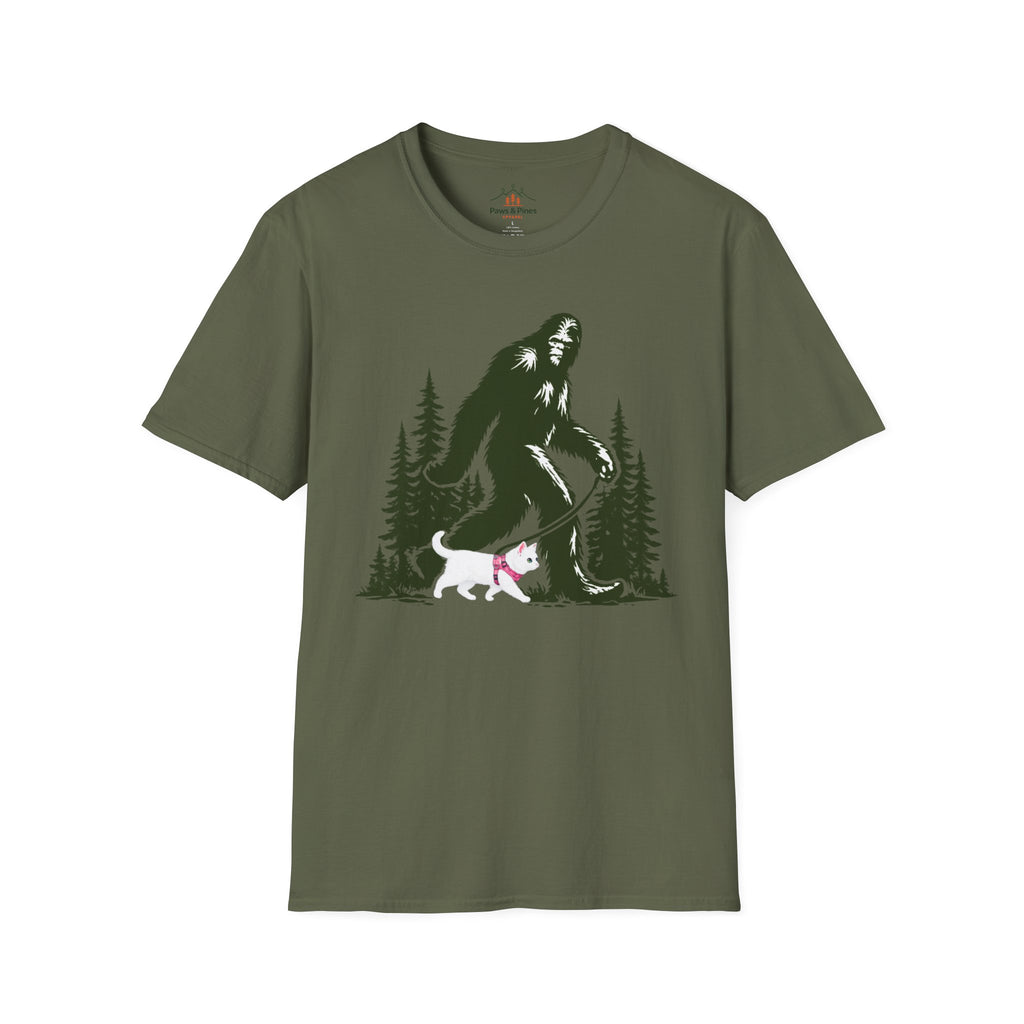 Bigfoot walking white cat T-Shirt